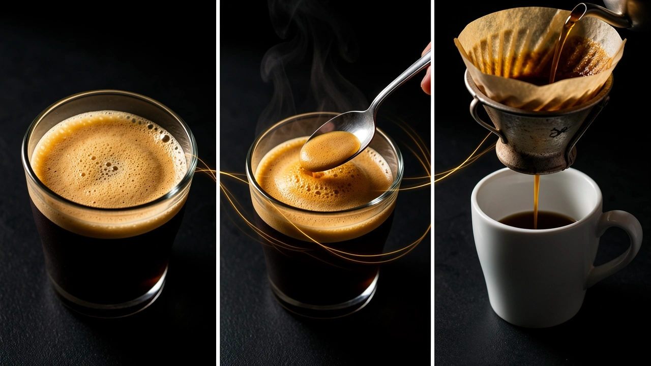 Americano Crema Fix Methods Three methods to handle crema in an Americano: leave, skim, or filter