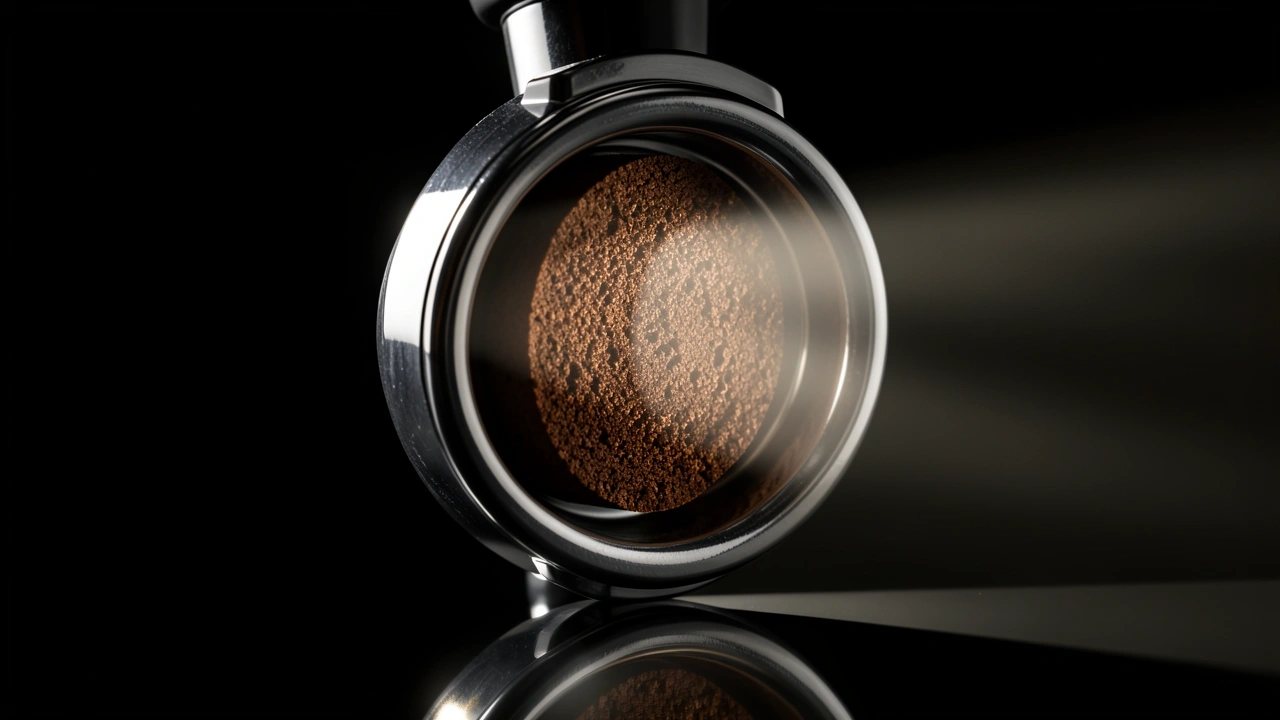 Bottomless portafilter as diagnostic window Bottomless portafilter cross-section with light beam showing puck interior