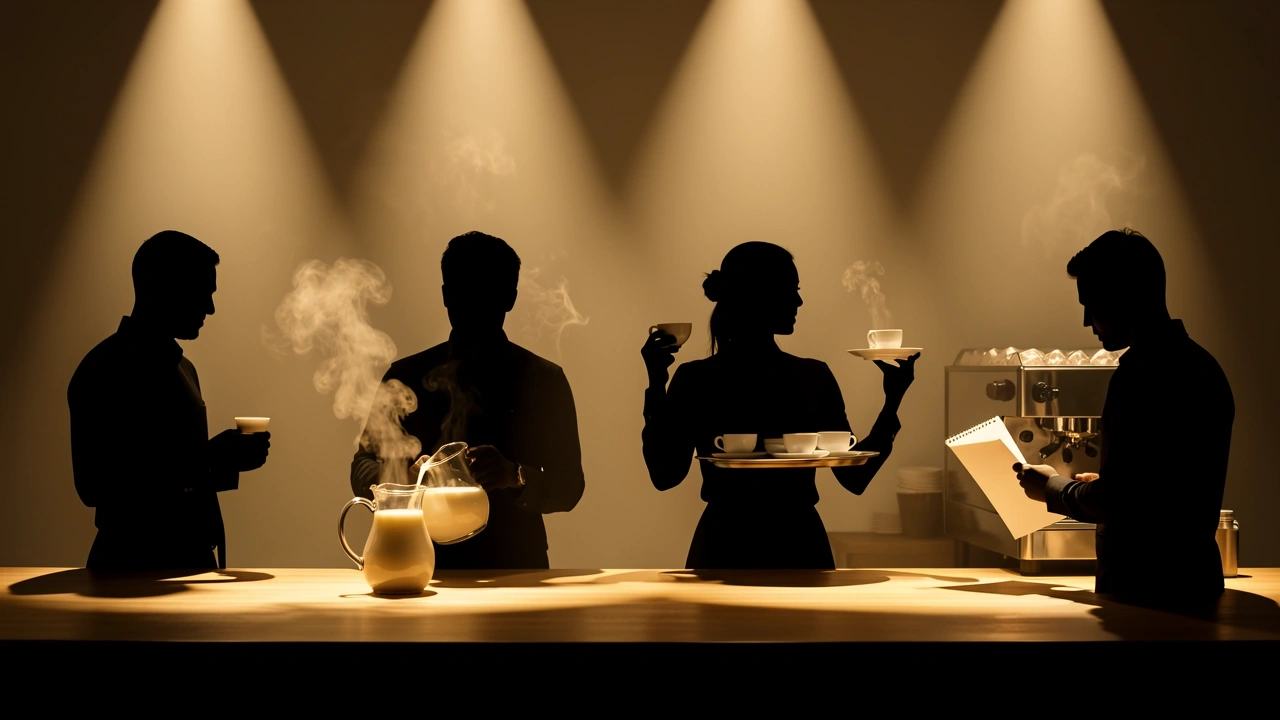 Four Coffee Drinkers Archetypes Four coffee drinker archetypes silhouetted at an espresso bar representing different espresso machine needs