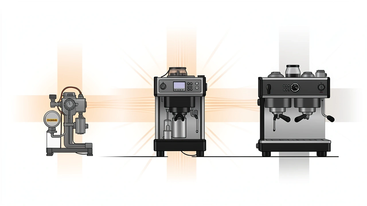 Boiler Architecture Cutaway Comparison Three different espresso machine boiler configurations shown in cutaway illustration