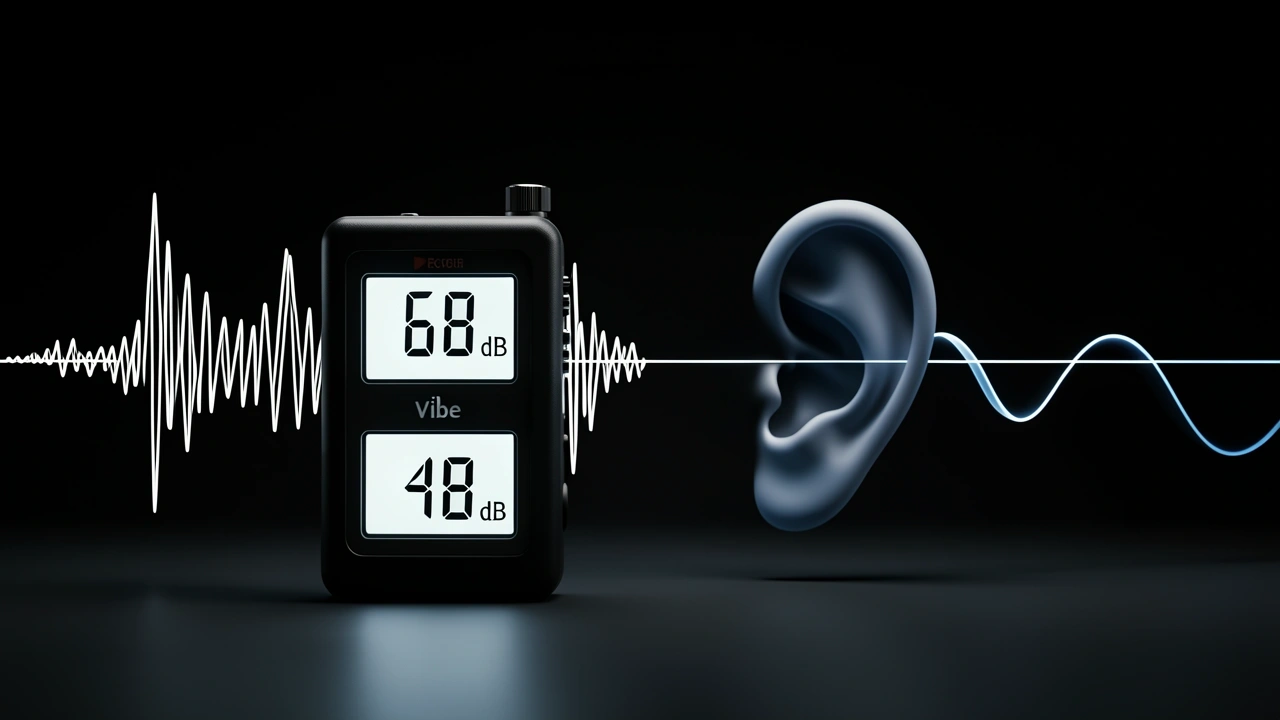 Decibel comparison of vibratory pump noise 68 dB vs rotary pump 48 dB