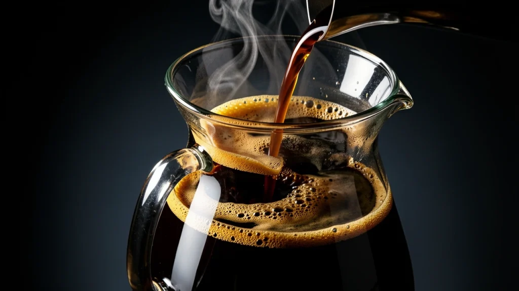 Espresso shot pouring into hot water to make an Americano