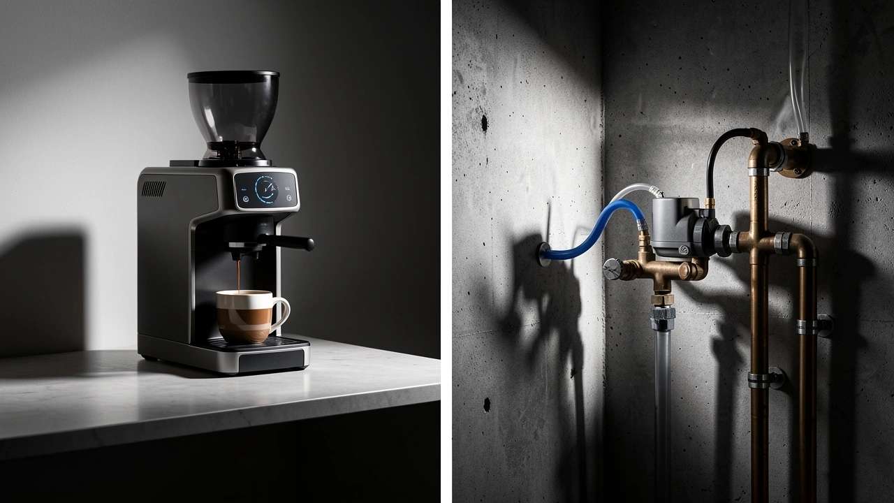 Home espresso setup comparison: vibe pump machine with reservoir vs rotary pump plumbed in