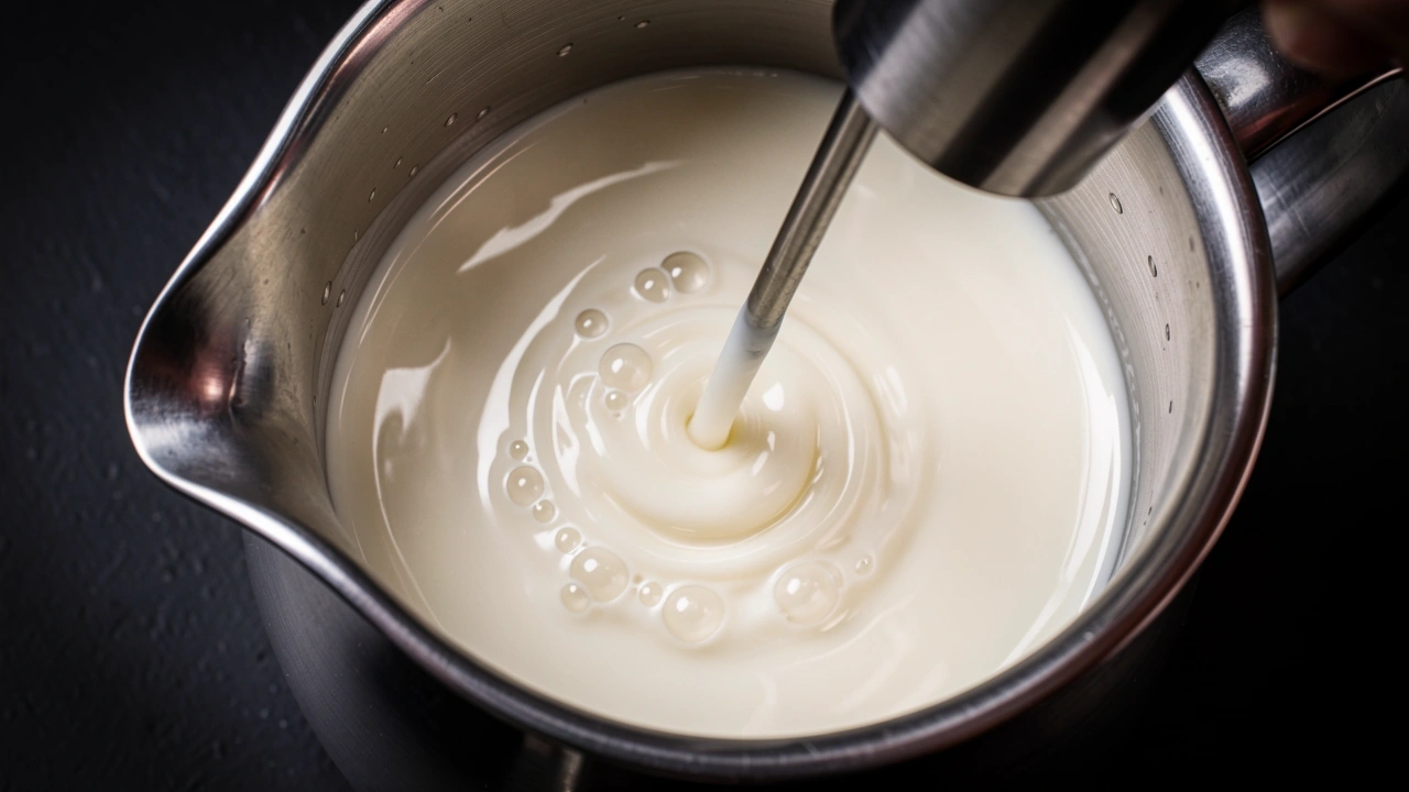 Whirlpool vortex in milk during texturing phase