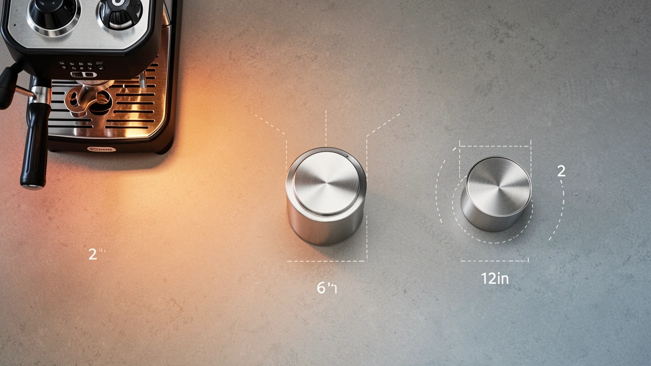 Safe Distance Measurement for Coffee Beans Top-down view of espresso machine and bean canister with distance markers showing safe zone