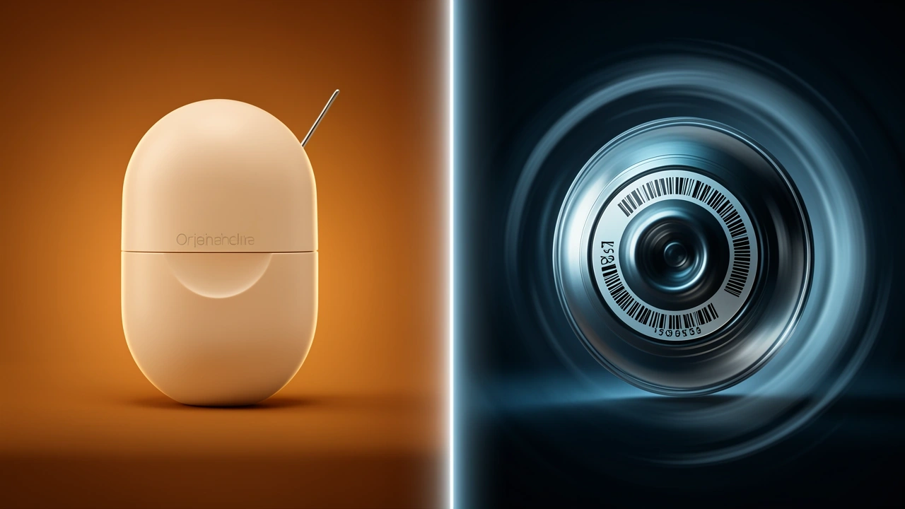 Split image comparing OriginalLine capsule cutaway with Vertuo capsule spinning and barcode ring