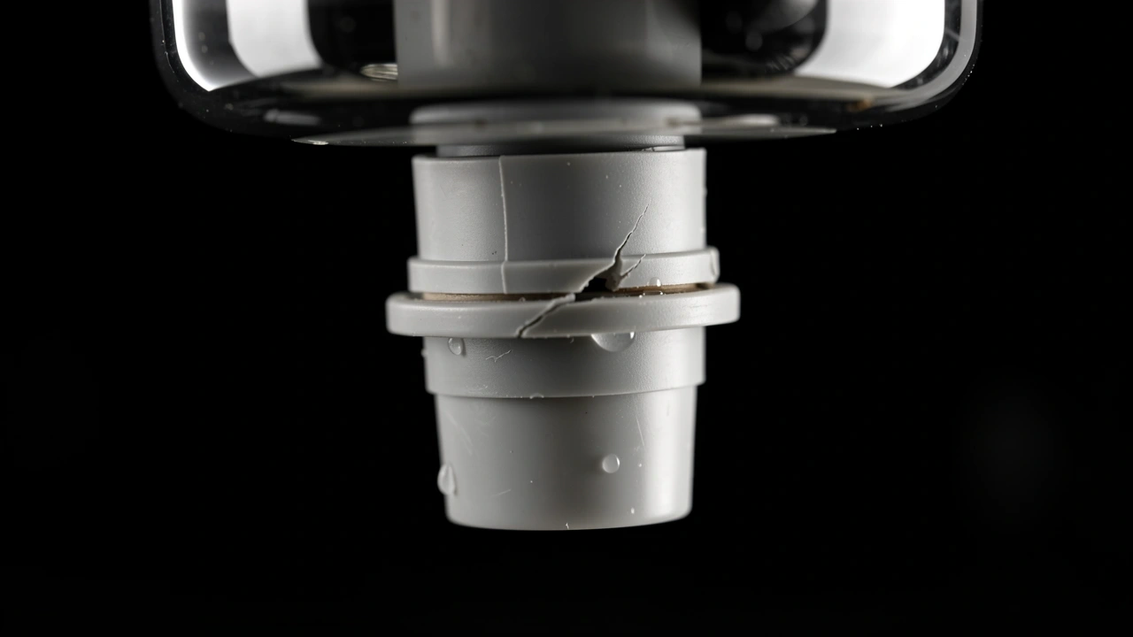 Damaged silicone gasket and cracked plastic fitting from espresso machine reservoir due to constant pressure