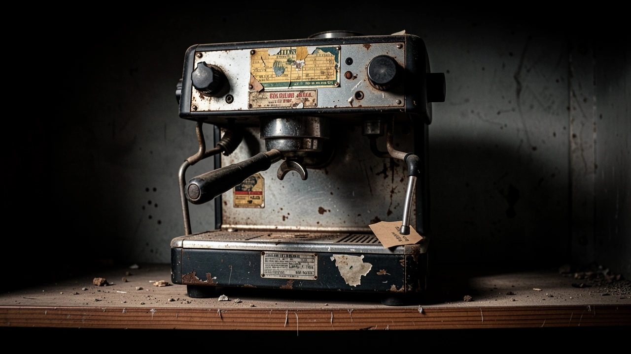 Dusty used espresso machine with falling price tag