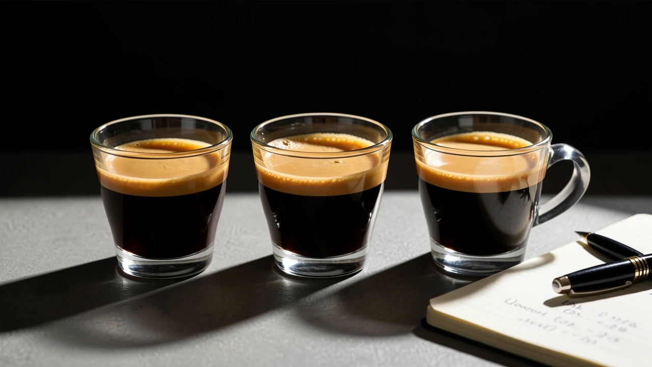 Three espresso ratios ristretto normale and lungo compared