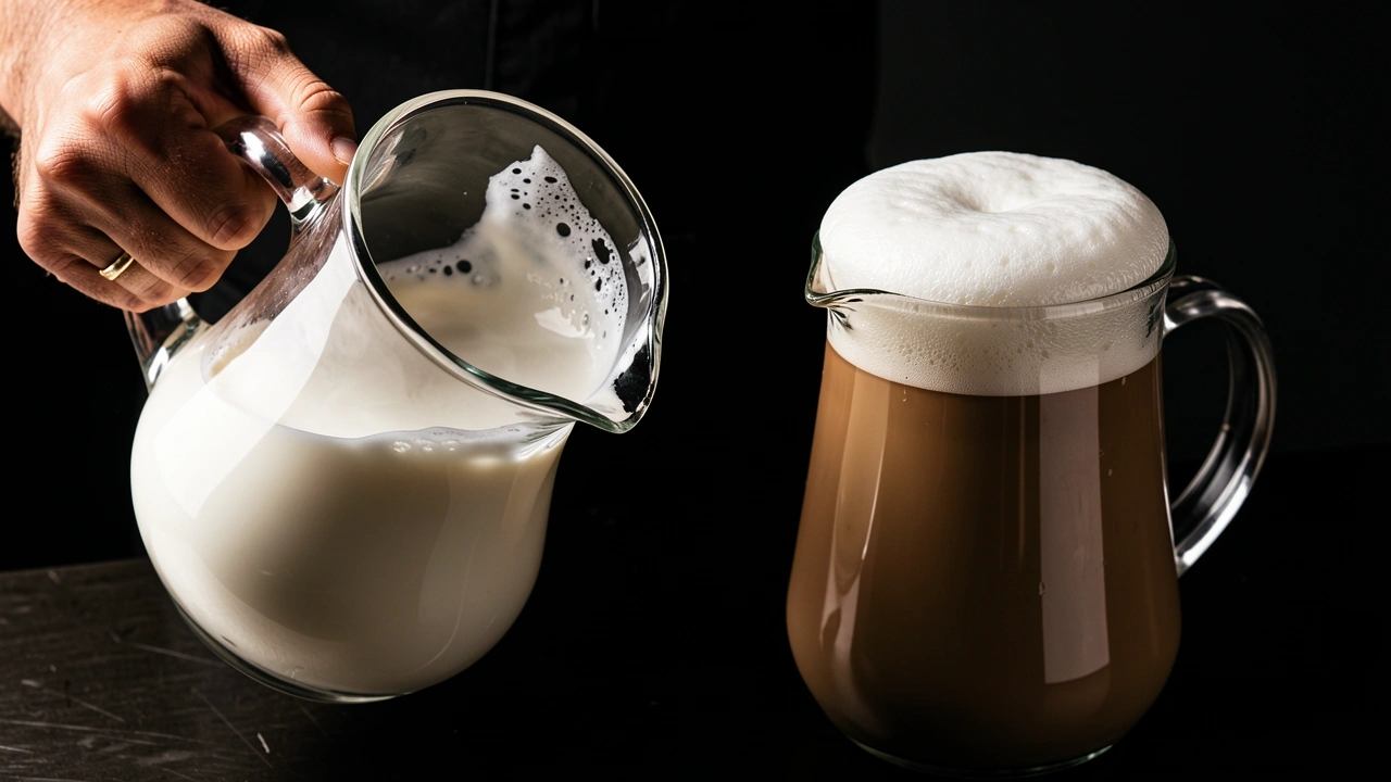 Comparison of salvageable swirled milk and ruined milk with foam cap