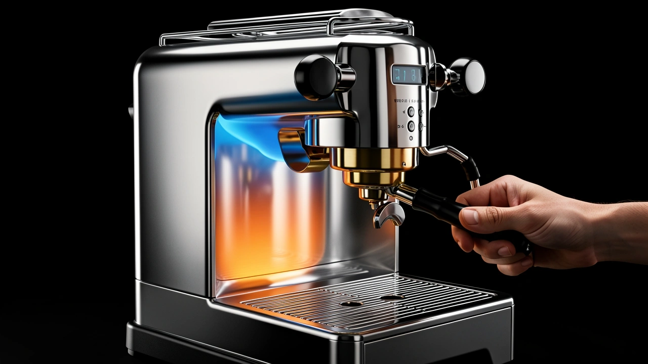Single Boiler Espresso Machine Cutaway Cutaway of single boiler espresso machine with one boiler heating for steam after brewing