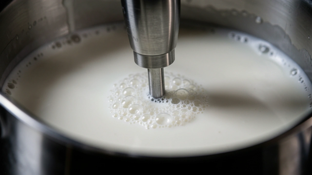 Steam wand tip aerating milk with small bubbles