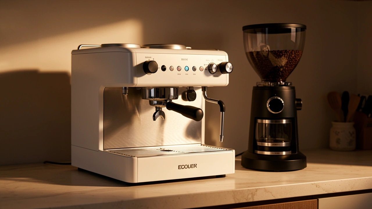 Prosumer espresso machine and grinder in a home kitchen