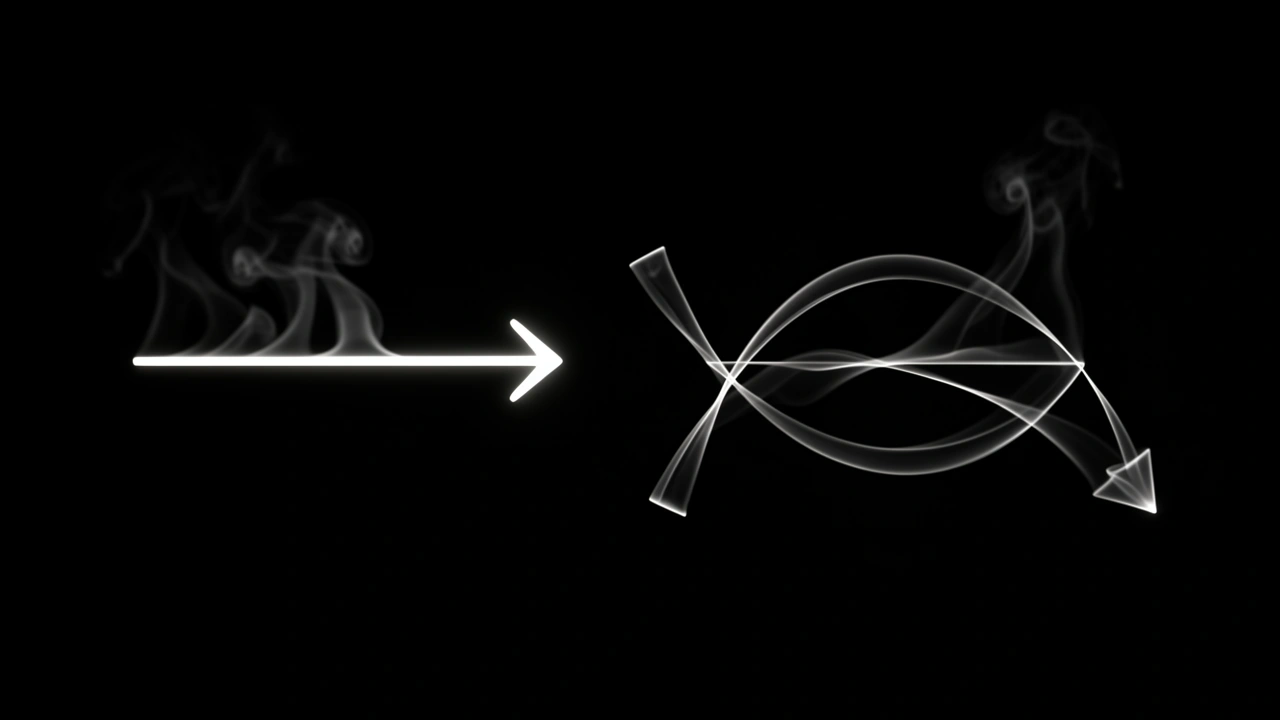 Abstract glowing paths showing one round-trip vs two round-trips between brew and steam