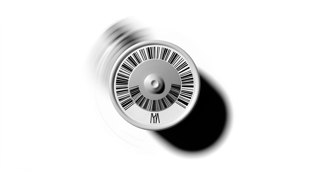 Top-down view of Vertuo capsule with misaligned barcode ring and motion blur indicating spin imbalance