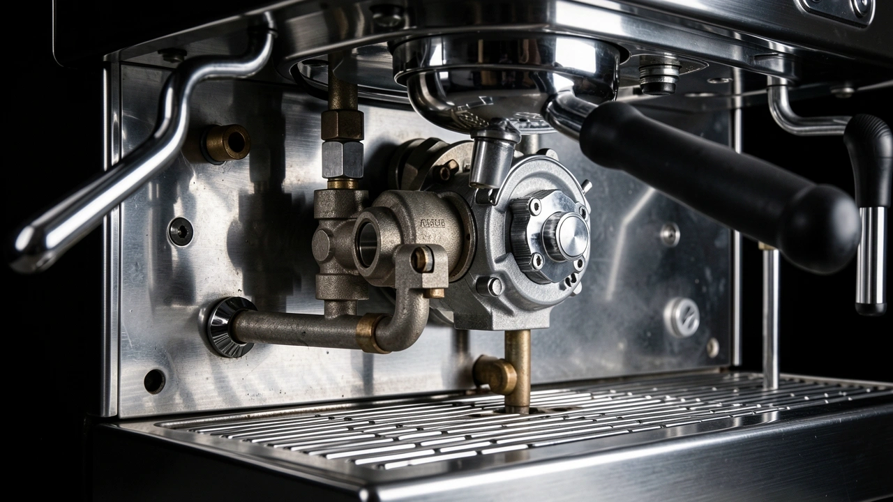 Internal espresso machine frame showing difficulty of swapping vibe pump for rotary