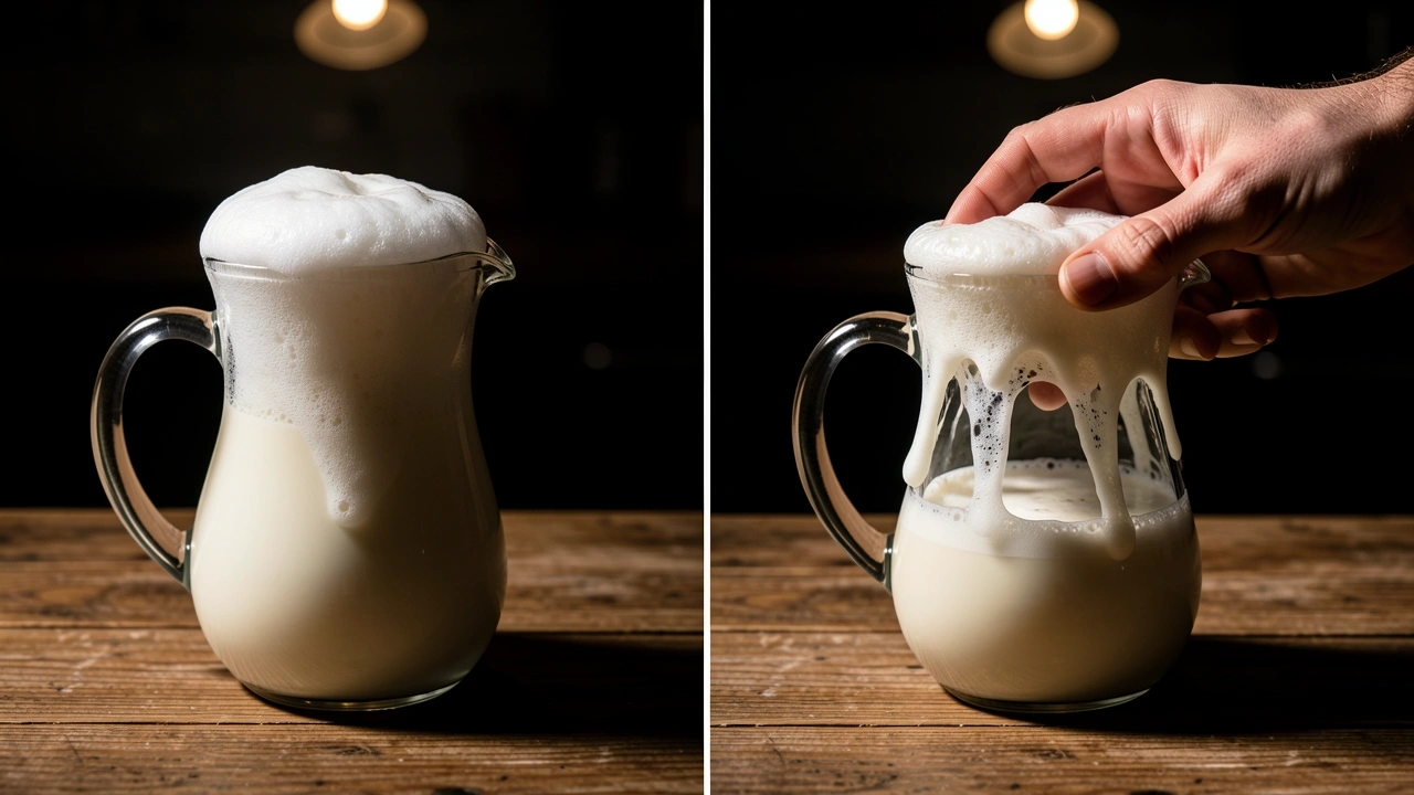 Examples of milk foam issues where knocking is ineffective: over-aerated foam and collapsed oat milk foam